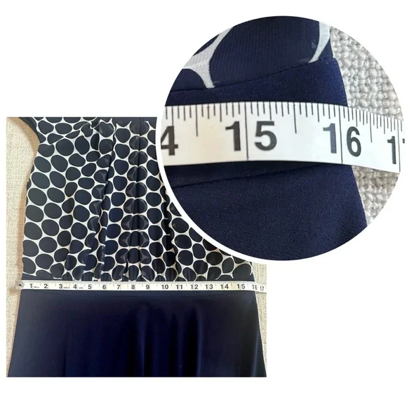 New DRESSBARN Navy White Midi Dress Circle Professional Church Timeless Women 12 - Picture 14 of 15